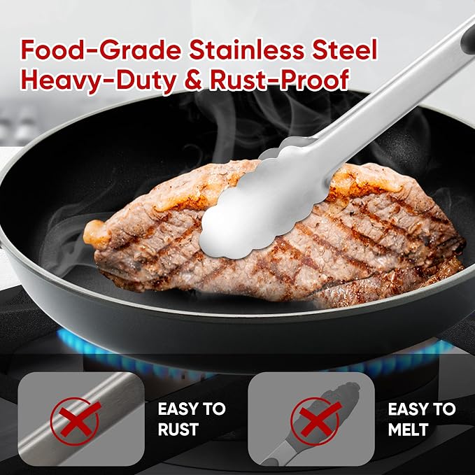 Stainless Steel Tongs Set, Food Grade Stainless Steel Kitchen Tongs, Heat Resistant 600 Degrees, for Cooking, BBQ Barbecue, Grilling, Buffet, Serving (7"+9"+12") | For Cooking/Serving/Grilling | Heat-Resistant | Dishwasher Safe
