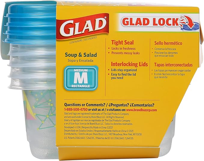 Glad GladWare Design Series Food Storage Containers with Lids, Medium Rectangle BPA Free Plastic for Meal Prep and Lunches, Tight Seal, Microwave and Dishwasher Safe, 24 Oz, 4 Count - 6 Pack