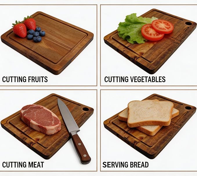 Small Acacia Wood Cutting Board for Kitchen with Juice Groove | Mini Wooden Cutting Board for Vegetables, Fruit, Bread, Meat, 10" x 7"