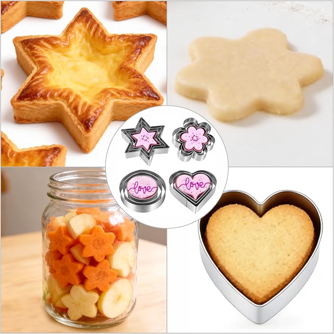 Cookie Cutters Set 12 PCS - Stainless Steel Shapes | Heart, Star, Flower, Round, Multi-Use for Baking, Cookies, Fruits, Holiday Decor, Dishwasher Safe, Professional Quality