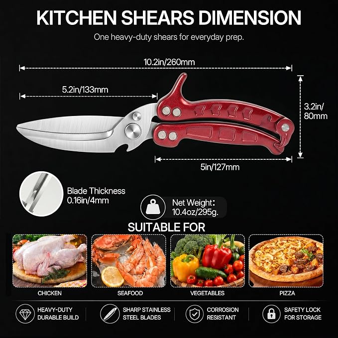 Kitchen Scissors All Purpose, Stainless Steel Heavy Duty Kitchen Shears for Cutting Food-Chicken,Meat,Poultry,Bone,Turkey Multifunctional Kitchen Scissors With Satety Lock