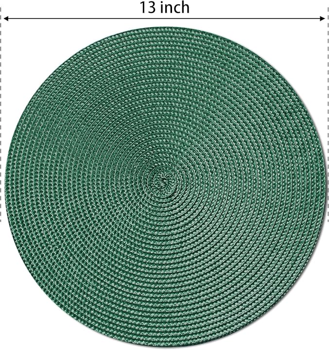 FunWheat Round Braided Placemats Set of 6 Place Mats for Dining Tables Woven Washable Non-Slip Table mats Small 13 inch(S Green, 6pcs)