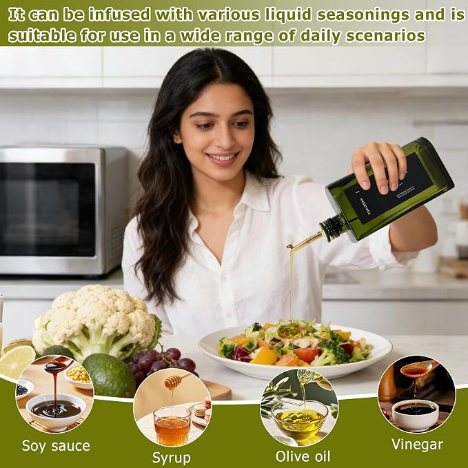 R DRURLCD 2 Pack UV-Protected Green Glass Olive Oil Dispenser Bottle Set,17 oz/500ml Curved Oil and Vinegar Stainless Steel Pourers,Funnel,Labels, Soy Sauce, Coffee Syrup Bottles for Kitchen