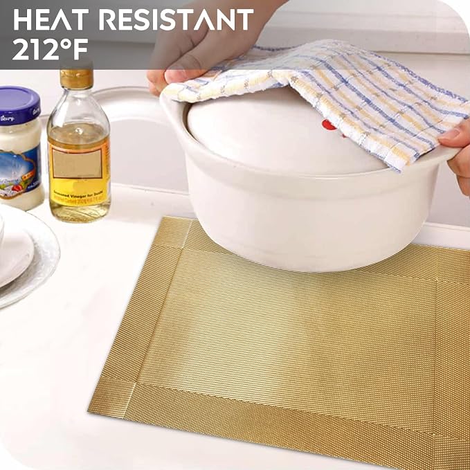 Trophable Placemats Set of 6 Table Placemats Heat Resistant Woven Placemats | Washable PVC Place Mats Woven Vinyl Placemats Non-Slip Stain Resistant Kitchen Table Placemats Easy to Clean