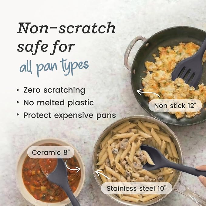 Starpack Stir and Serve Silicone Cooking Utensils Set (5-Piece, 11") - LFGB Non Toxic, 600°F Heat Resistant, BPA-Free - One-Piece Seamless, Dishwasher Safe - for Nonstick Cookware, Gray Black