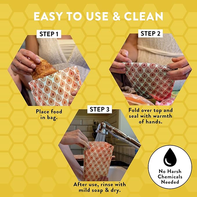BeeBAGZ - Beeswax Wrap Storage Bag - 1 Pack - Plastic and Silicone Free - Reusable Beeswax Food Wrap Bag (1 Large, 11” x 14” (Orange)