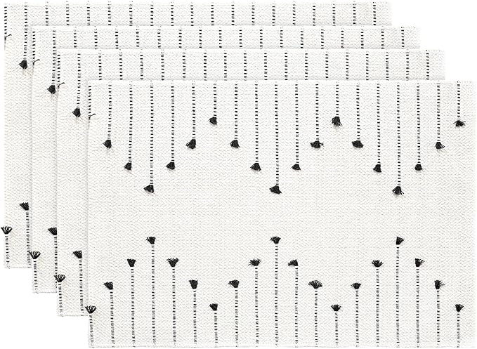 Artoid Mode Black Farmhouse Woven Rustic Placemats Set of 4,12x18 Seasonal Holiday Macrame Burlap Kitchen Dining Table Decoration for Home Party Decor