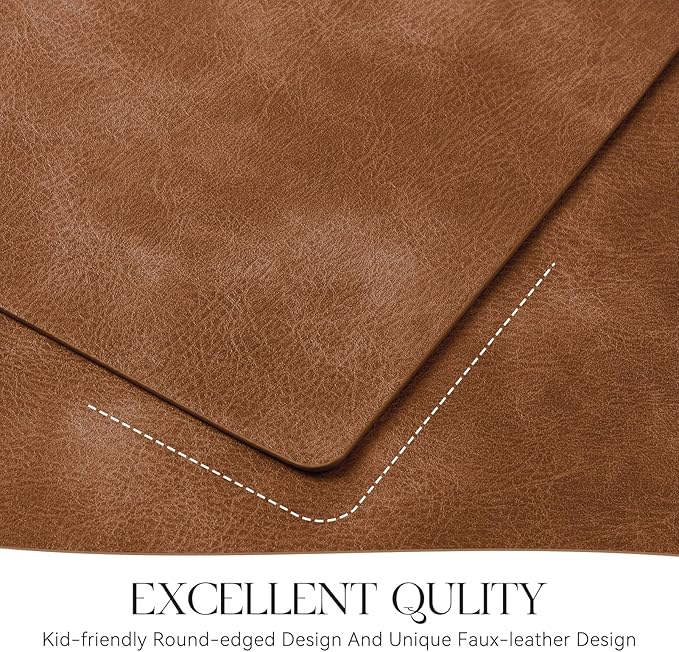 MOSAYT Vinyl Placemats Set of 6-12 X 17 Inch - Faux Leather 100% Waterproof Oil-Proof Wipeable PU Place Mats, Heat Resistant Reversible Table Mats for Kitchen, Dining, Outdoor, Reddish Brown
