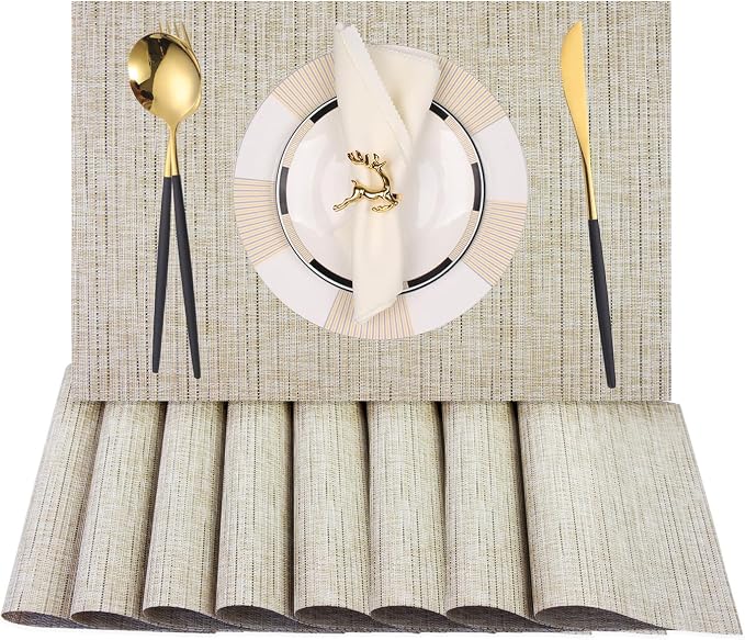 PIGCHCY Deep Beige Placemats Set of 8 Encryption Thickening Weave Heat-Resistant Placemat Washable Easy to Clean Table Mats for Dining Room and Decor (18 x 12 inch)