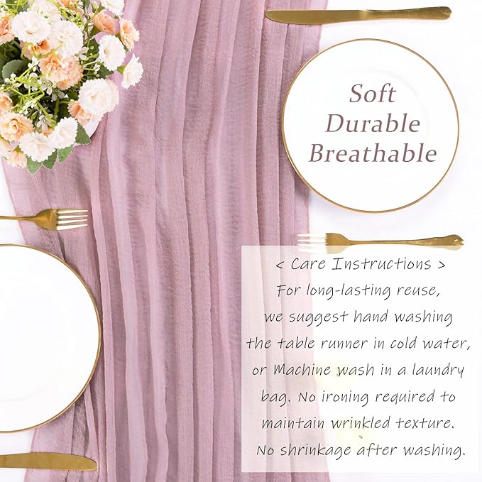 13ft Dusty Pink Cheesecloth Table Runner 35x157 Inches Boho Gauze Cheese Cloth Table Runner for Wedding Baby Bridal Shower Party Decorations