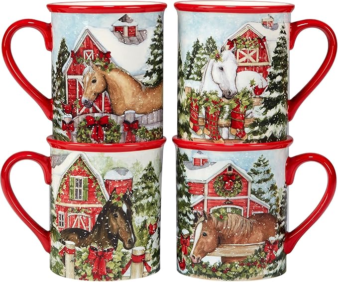 Certified International Homestead Christmas 16 oz. Mugs, Set of 4