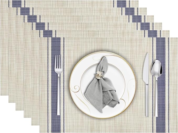 Niviy Beige Placemats Set of 6, 12x18 Inch Heat Resistant Non-Slip Washable Durable Table Mats for Holiday Party Kitchen Dining Room Decoration