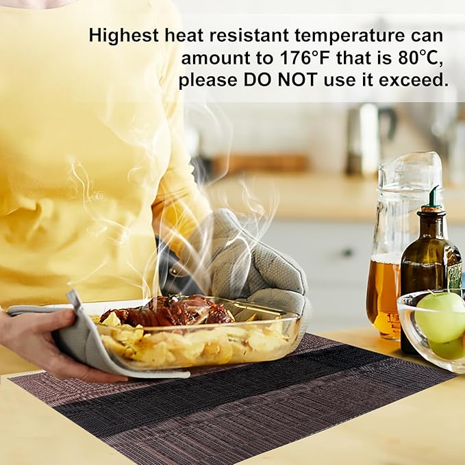 Aofmee Table Runner and Placemats Set of 6 Washable, Heat Resistant Place Mats with Table Runner, Woven Vinyl Table Placemats for Dining Table, Stain Resistant Kitchen Table Mats Sets, Easy to Clean