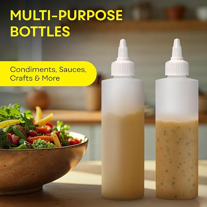 BRIGHTFROM Condiment Squeeze Bottles, 8 OZ Empty Squirt Bottle with Twist Top Cap, Leak Proof - Great for Ketchup, Mustard, Syrup, Sauces, Dressing, Oil, Arts and Crafts, BPA FREE Plastic - 3 PACK