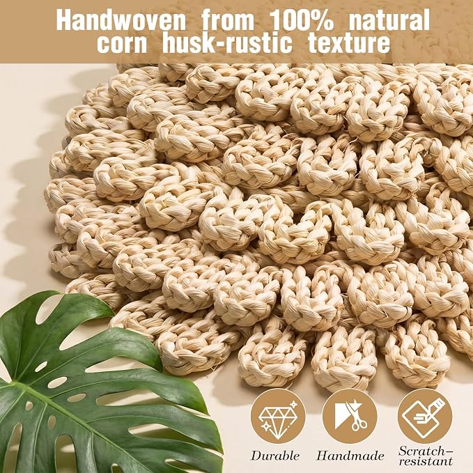 Set of 12 Ruffled Woven Corn Husk Placemats 11.8'' Boho Farmhouse Placemats for Tabletop Decor Elegant Dining Wedding Christmas Thanksgiving Day Holiday Dinner Party Housewarming Gifts Daily