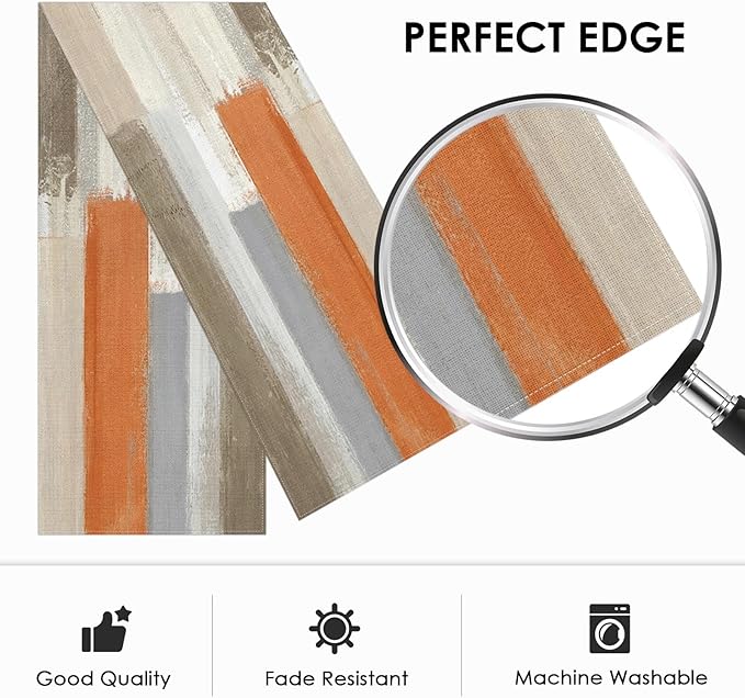 Emvency Farmhouse Table Runner, Modern Orange and White Abstract Art Painting for Kitchen Coffee Table Family Dinners Holiday Parties Wedding Events Decor(13x72 inch)