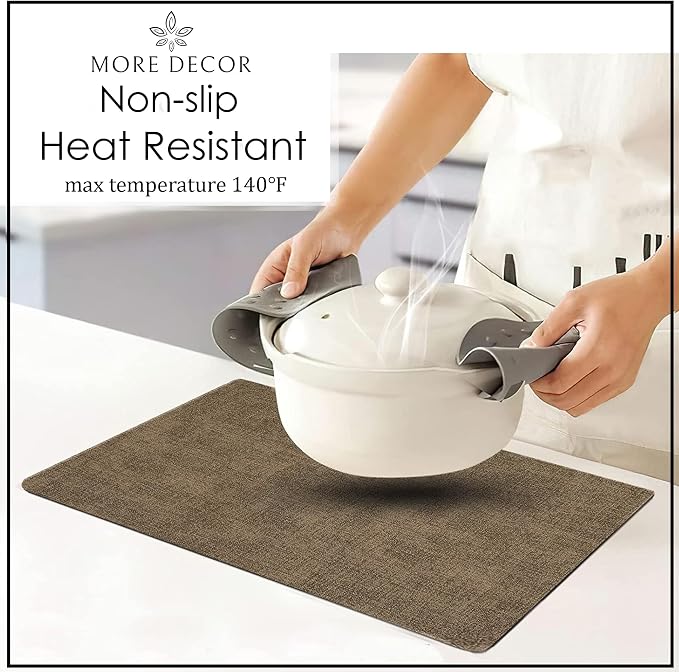 More Décor Faux Leather Placemats Set of 6 for Dining Table – Waterproof, Wipeable, Washable, Stain & Heat Resistant, Non-Slip Table Mats – 12 X 17 Inch, Brown