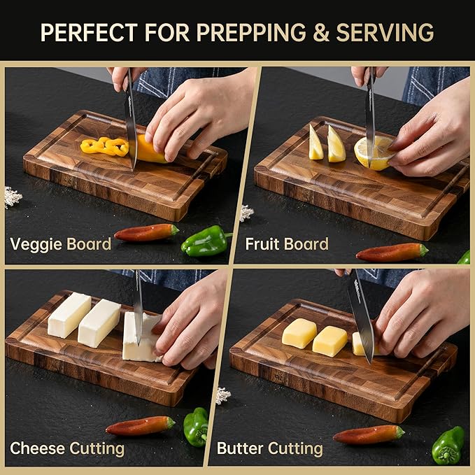 THETCHRY Walnut Wood Cutting Board for Kitchen, Small Chopping Board Portable, Compact Size for Daily Prep Stable Use, 9"x6"x0.8"