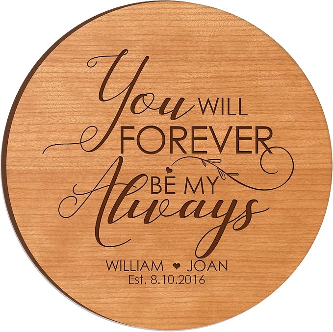 LifeSong Milestones Personalized Cherry Wood Lazy Susan Kitchen Turntable Everyday Design Ideas 12” Engraved Decorative Serving Centerpiece Couple (Forever)