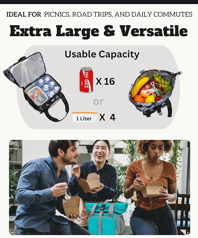 SUNNY BIRD Dual Compartment Lunch Bag Insulated Lunch Box for Women and Men (Hibiscus)