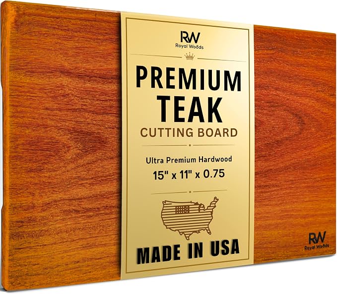 Teak Wood Cutting Board, Scratch & Warp Resistant, Premium Hardwood Wooden Cutting Board with Handles & Non-Slip Feet, For Meat, Vegetables & Charcuterie (15x10x0.75)