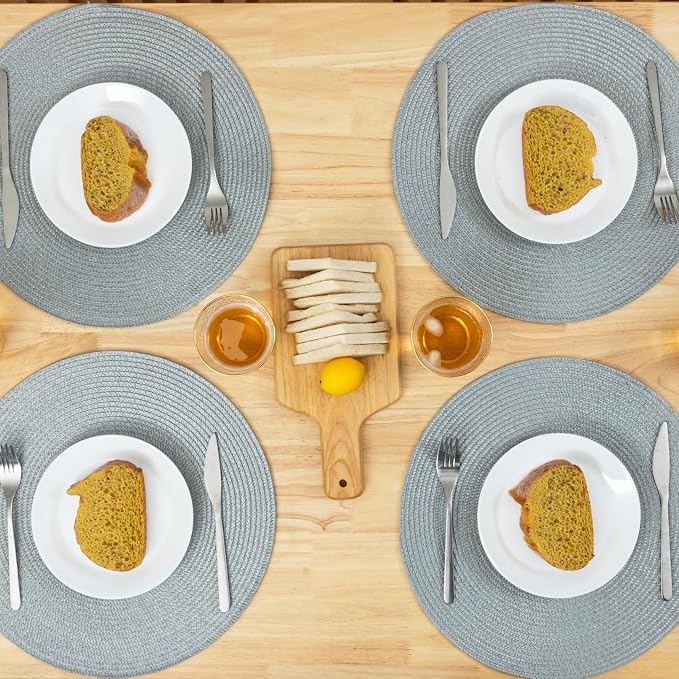 Winknowl Round Braided Placemats Set of 6 Washable Woven Heat Resistant Table Mats for Kitchen Dining Tables 15 inch Round Place Mats (Light Gray,6pcs)