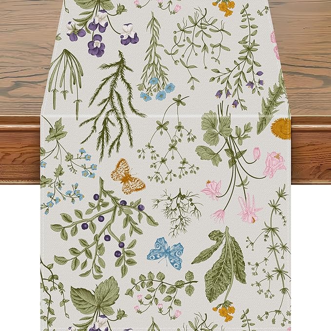 Snycler 13x108 Inch Table Runner Chinoiserie Vintage Style Mountain Spring Summer Table Runner, Seasonal House Trees Luxury Farmhouse Kitchen Dining Table Decoration for Home Party Decor