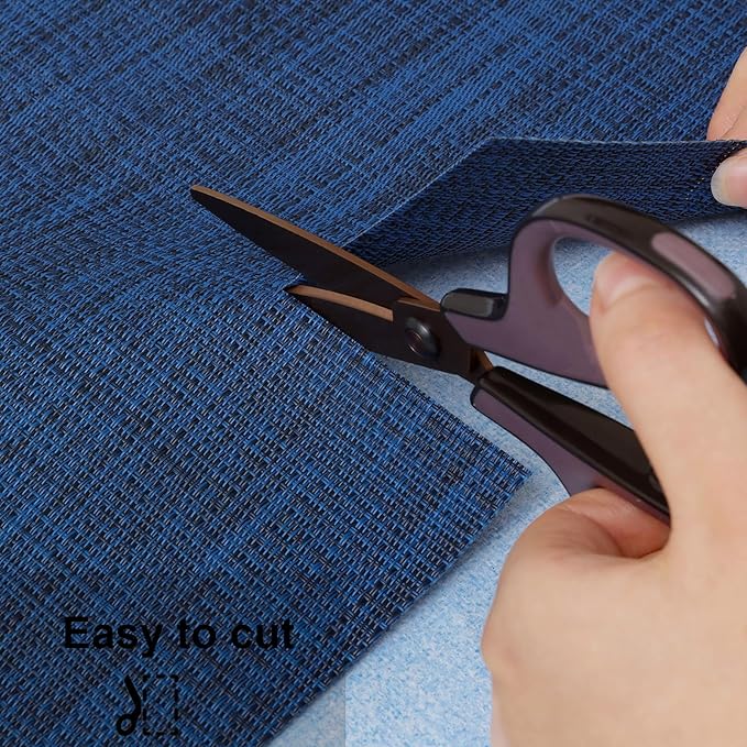 Myir JUN Placemats Set of 8, Vinyl Woven Placemats Place Mats Indoor Set of 8 Washable Table Mats Non-Slip Place mats for Dining Table (Dark Blue, Set of 8)
