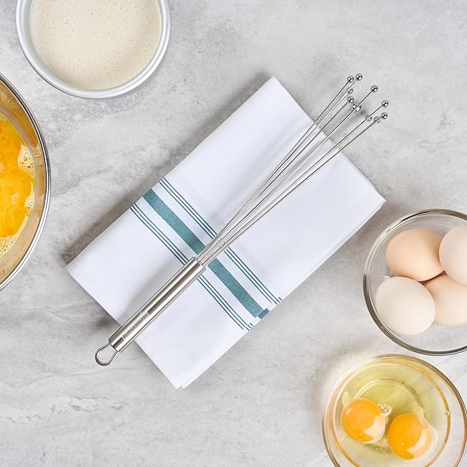 Restaurantware 12.5 in Stainless Steel Ball Whisk - 6 Pack - German Standard Egg Beater with Ergonomic Handle, Dishwasher Safe - Manual Mixer Cooking Whisk for Baking, Stirring, Sauces, Beating