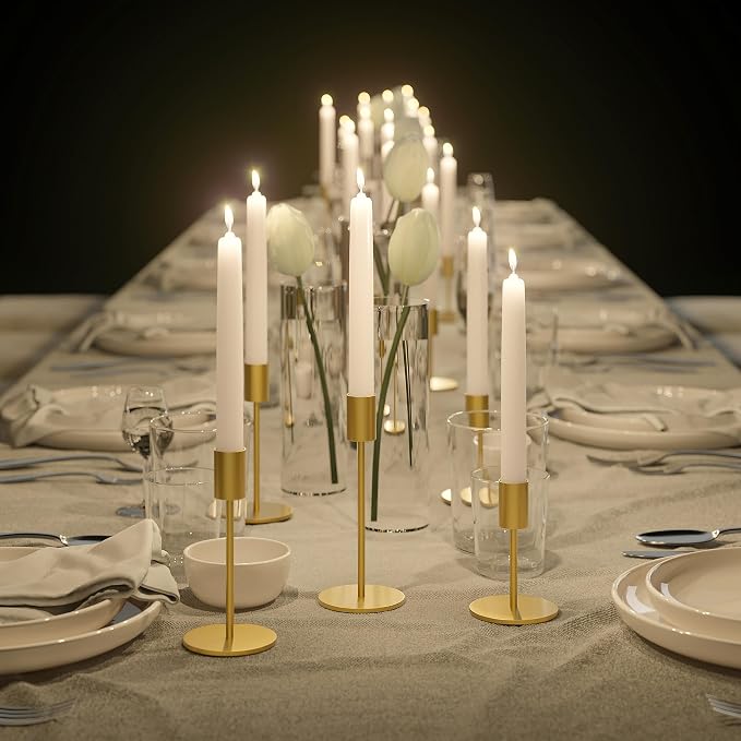 FSyueyun Gold Candle Holder Taper Candle Holders, Set of 12 Candle Stick Holders Decor for Mantel Table Centerpiece, Used for Wedding, Dinning, Housewarming Gift
