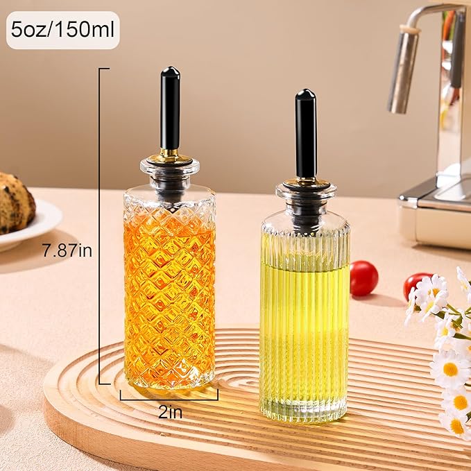 gegewawa 2pcs Glass Coffee Syrup Dispenser Bottles 5 OZ, Simple Syrup Bottles with Metal Pour Spout, Syrup Dispenser for Coffee Bar Accessories for Maple Honey Syrup Oil and Sauces