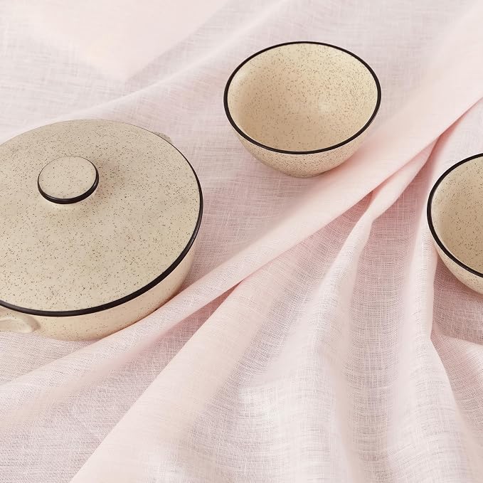 Solino Home Linen Pink Table Runner 120 Inches Long - 100% Pure Linen Hemstitch 14 x 120 Inch Table Runner for Dining, Summer - Classic Hemstitch