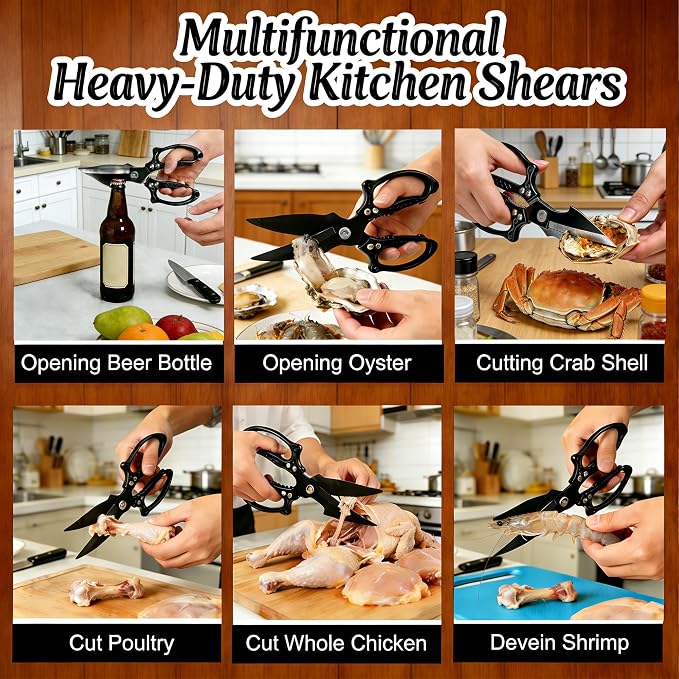 Titanium Kitchen Shears Heavy Duty Stainless Steel Multipurpose Scissors for Chicken, Meat, Poultry & Seafood, Premium Sharp Kitchen Food Scissors