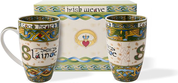 Irish Mug Slainte Set of 2 Ceramic Gift Box from the Irish Weave Collection Cups New Bone China Capacity 400ml/14fl oz