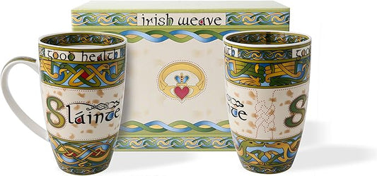 Irish Mug Slainte Set of 2 Ceramic Gift Box from the Irish Weave Collection Cups New Bone China Capacity 400ml/14fl oz