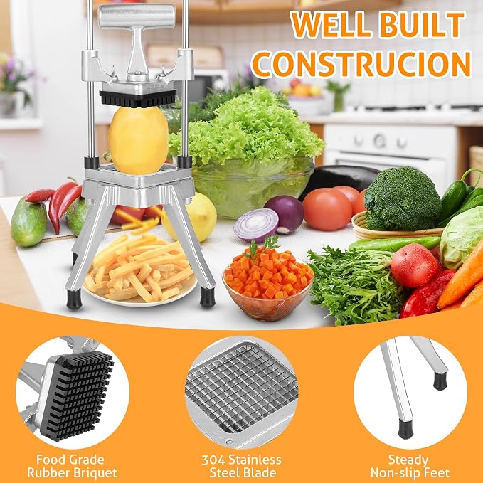 WICHEMI Commercial Vegetable Chopper Fruit Dicer Stainless Food Cutter 1/4" | Commercial Onion Chopper, Stainless Steel Vegetable Fruit Cutter Machine, Manual Food Chopper, For Home Or Commercial Use