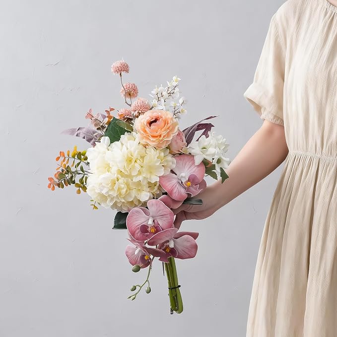 17-inch Artificial Fake Flowers Silk Flower Arrangements Faux Bouquets Composed of Hydrangea, phalaenopsis, Lotus, Double-Headed Roses, Dandelions, Jasmine, Small Fennel Branches.