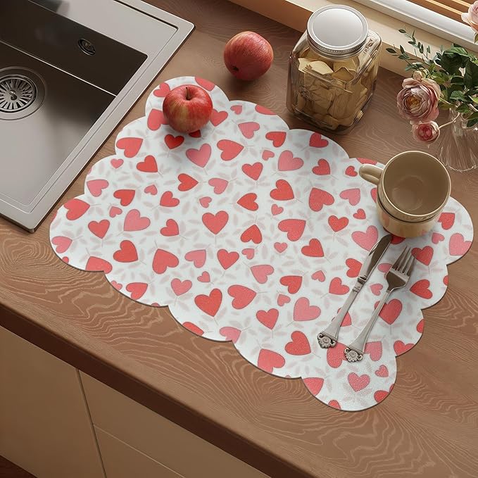Vinyl Placemats Set of 4-12x17 Inch - Heat Resistant Washable Place Mats Waterproof Non-Slip Wipeable Table Mats for Dining Table Decor, Indoor/Outdoor Plastic Love Mat.