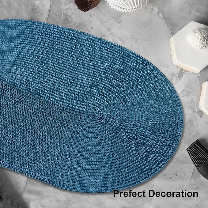 AHHFSMEI Placemats Set of 4 for Dining Table Washable Woven Non-Slip 18x12 inches Placemat Heat-Resistant Durable Table Mats for Dining Table Easy to Clean (Oval Blue, 4)