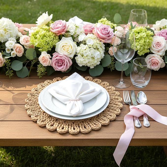 11.8" Corn Husk Woven Round Placemats Set of 6 - Wicker Boho Farmhouse Placemats - Rattan Table Mats for Dining Table, Wedding, Home