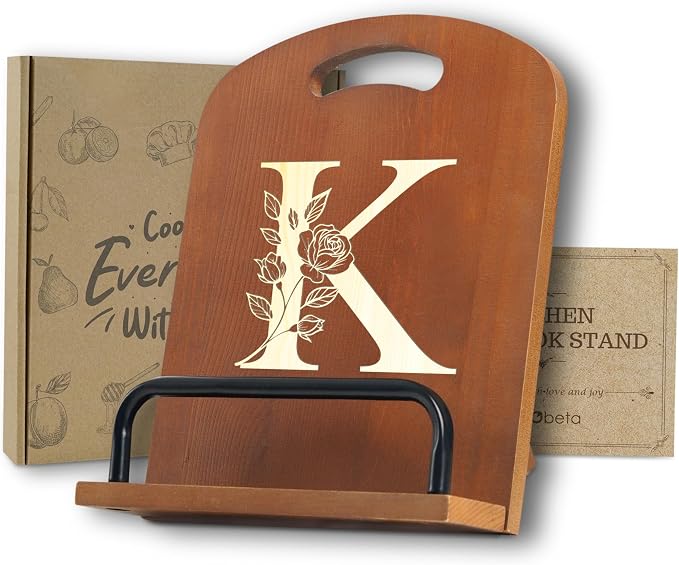 INNObeta Cookbook Stand for Kitchen Counter, Adjustable Tablet Recipe Book Holder, Perfect Gifts for Women, Mom, Grandma on Birthday, Unique Kitchen Decor, Initial K