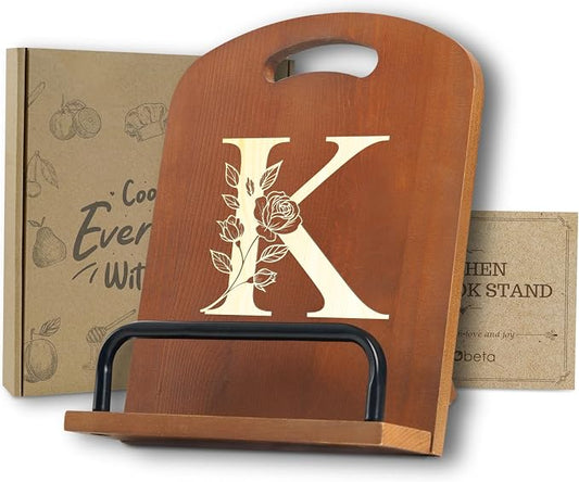 INNObeta Cookbook Stand for Kitchen Counter, Adjustable Tablet Recipe Book Holder, Perfect Gifts for Women, Mom, Grandma on Birthday, Unique Kitchen Decor, Initial K