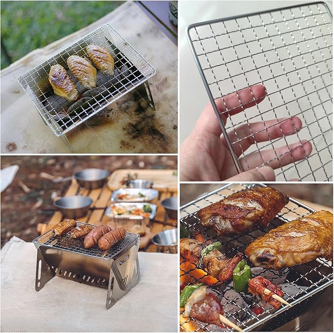 2 Pack Portable Charcoal Grill Grate Replacement 8'' x 6'' Stainless Steel BBQ Smoker Grill Grates Rack for Lightweight Tabletop Grill Backpacking Stove Fire Pit Camping Folding Grills Cookout