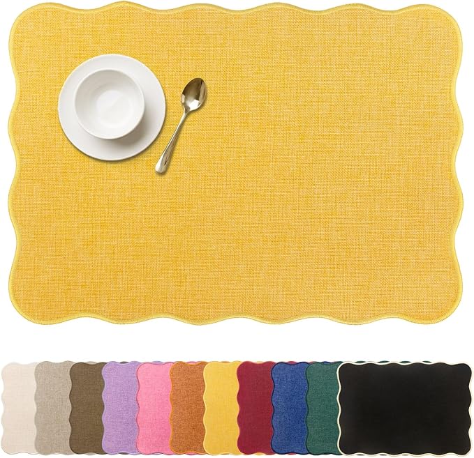 AHHFSMEI Faux Linen Placemats Set of 8 Heat Resistant Non-Slip Stain Proof Table Mats for Kitchen Dining Elegant Decor Place Mats (Yellow 8)