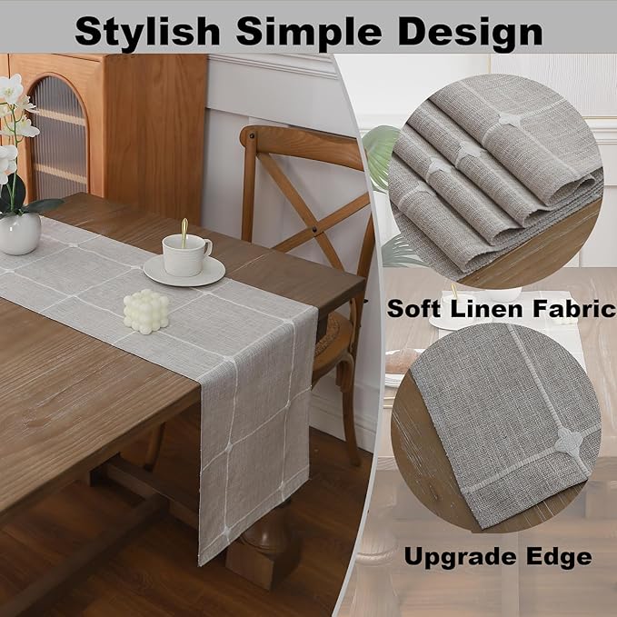 Gernaice 2PCS Boho Table Runner, Modern Plaid Cotton Linen Farmhouse Table Runners for Dresser End Coffee Table Home Decor, 24" L X 13" W Brown