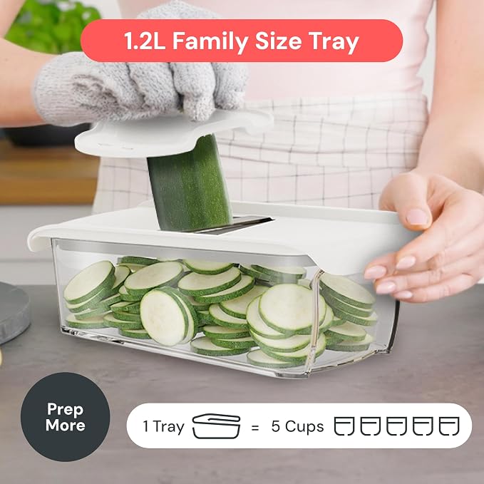 Fullstar Mandoline Slicer for Kitchen, Fruit Cutter, Cheese Grater, Cucumber Slicer, Veggie Spiralizer, Food Cutter & Kitchen Gadgets & Gifts with Safety Glove (11 in 1, White)