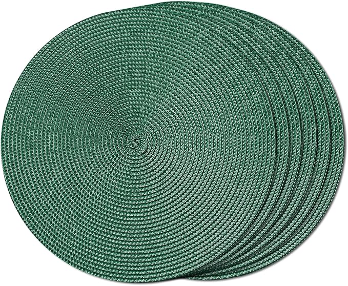 FunWheat Round Braided Placemats Set of 6 Place Mats for Dining Tables Woven Washable Non-Slip Table mats Small 13 inch(S Green, 6pcs)