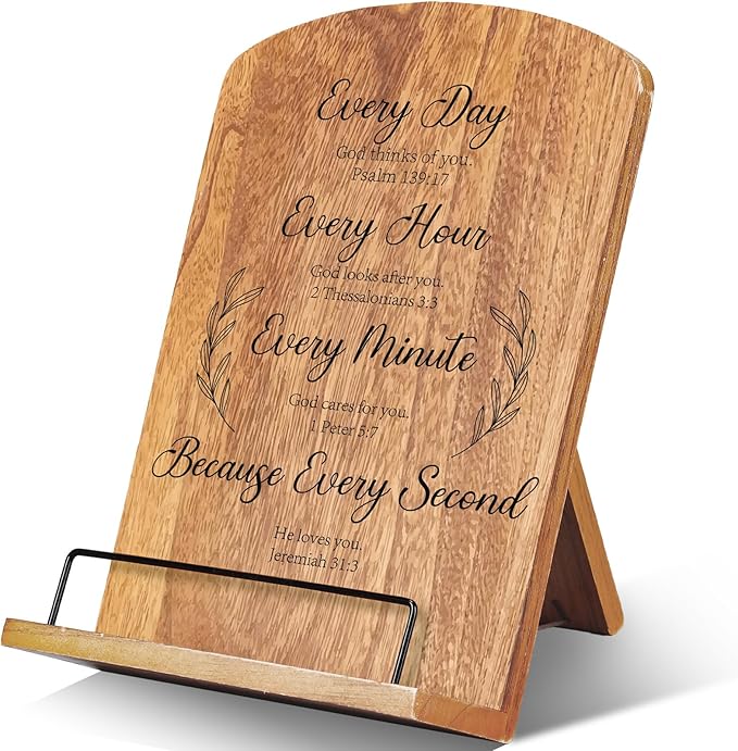 FoldTier Bible Verse Cookbook Stand for Kitchen Counter Adjustable Recipe Book Holder Wood Tablet Stand Foldable Cookbook Holder Kitchen Decoration for Wedding Mother Grandma Women Gift