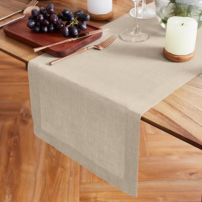 Solino Home 100% Pure Linen Flax 48 Inches Table Runner - 14 x 48 Inch for Dining, Coffee Tables, Dressers - Sonoma Collection - Spring, Summer