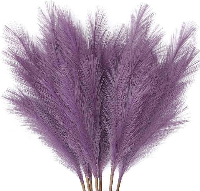ZIFTY 7-Pcs 38"/3.1FT Faux Pampas Grass Large Tall Fluffy Artificial Fake Flower Boho Decor Bulrush Reed Grass for Vase Filler Farmhouse Home Wedding Decor (Purple)